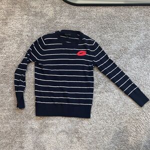 Banana Republic Navy and White Striped Sweater with Red Detail